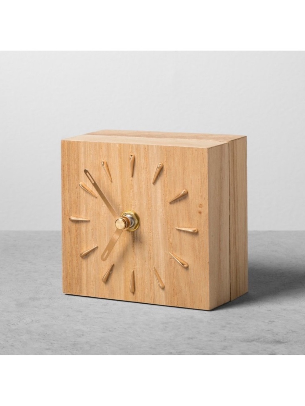 Hearth & Hand with Magnolia Wood Battery-Powered Desk Clock w/ Brass Gold 2018